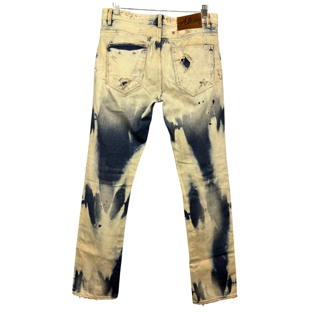 Akoo Jeans 32x31 Distressed Bleach Wash Paint Splatter Denim Hip‎ Hop Streetwear - Picture 2 of 12